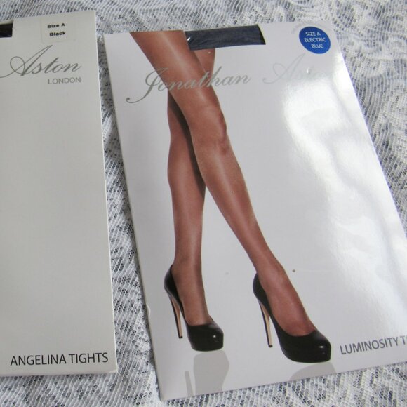 Lot 3 pairs Tights, sz.A, Black & Electric Blue. made in Italy - Picture 3 of 7